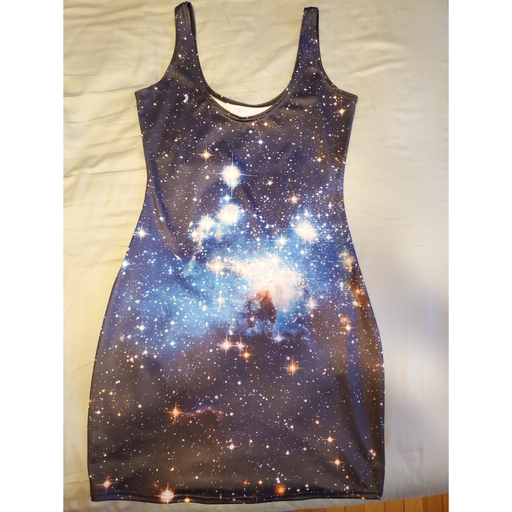 Blackmilk Clothing Blue Galaxy Bodycon Dress - Picture 2 of 2